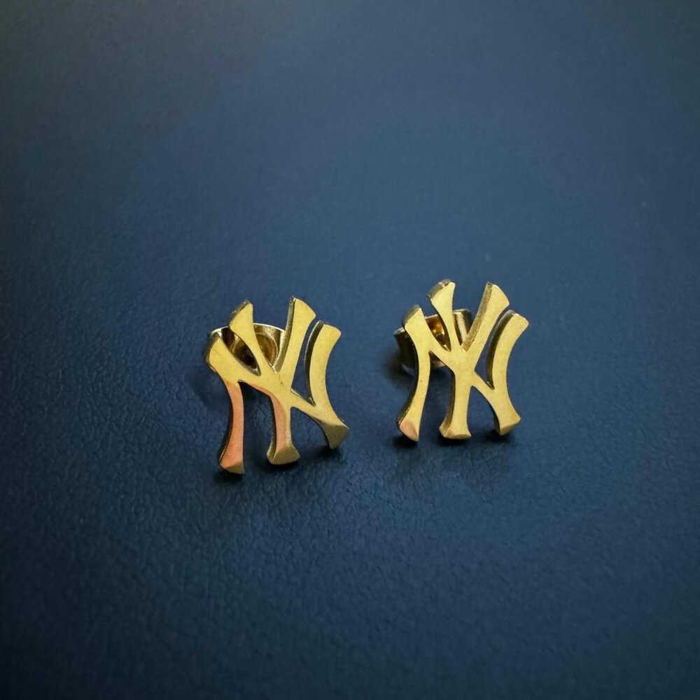 Gold NY Stud Earrings / New York Earrings / New York Yankees Earrings - Unisex